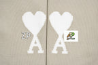 Ami Paris Heart-Patterned Jacquard Crew Neck Sweater Khaki White