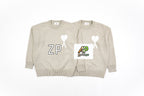 Ami Paris Heart-Patterned Jacquard Crew Neck Sweater Khaki White