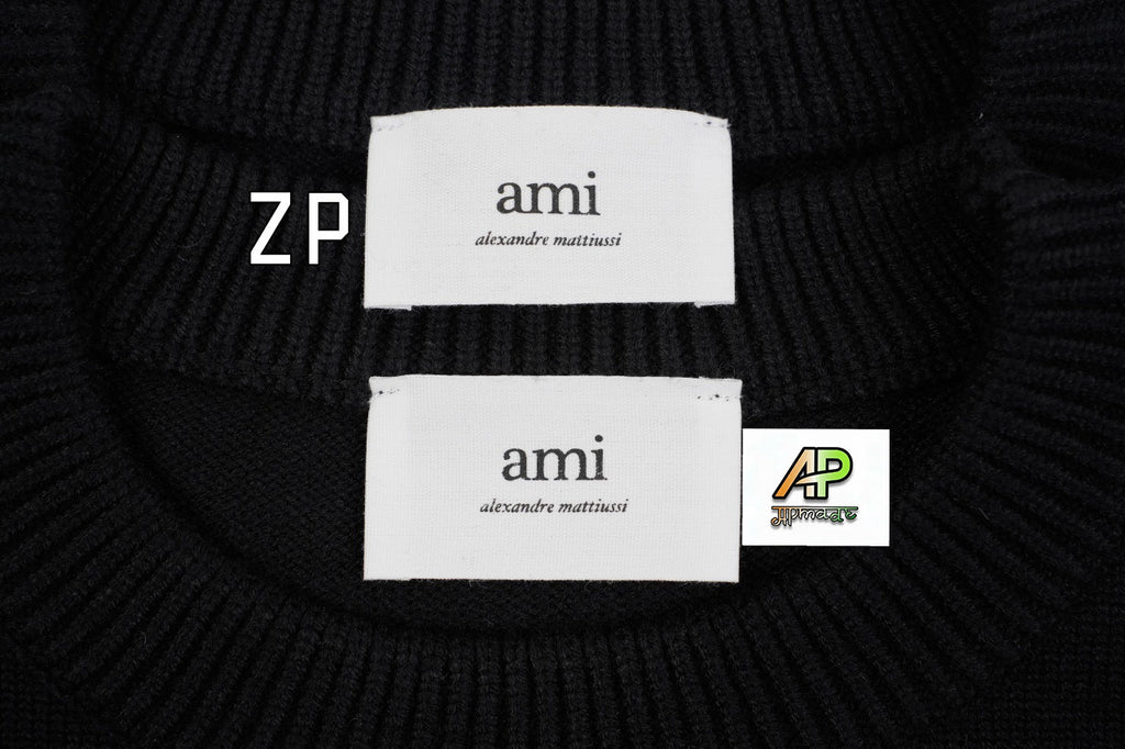 Ami Paris Heart-Patterned Jacquard Crew Neck Sweater Khaki White