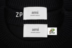 Ami Paris Heart-Patterned Jacquard Crew Neck Sweater Khaki White
