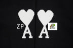 Ami Paris Heart-Patterned Jacquard Crew Neck Sweater Khaki White