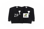 Ami Paris Heart-Patterned Jacquard Crew Neck Sweater Khaki White