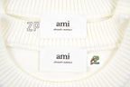 Ami Paris Heart-Patterned Jacquard Crew Neck Sweater Khaki White