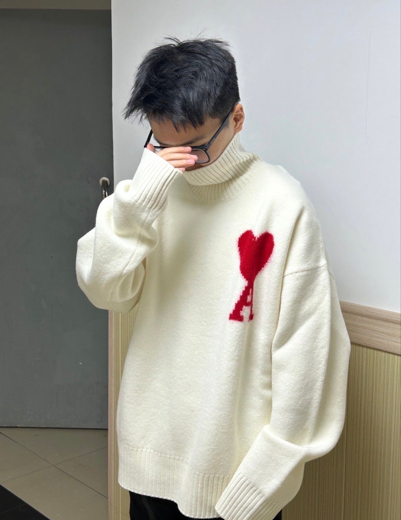 Ami Paris Heart-Patterned Jacquard Turtleneck Sweater