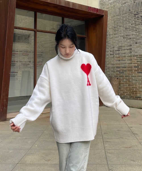 Ami Paris Heart-Patterned Jacquard Turtleneck Sweater