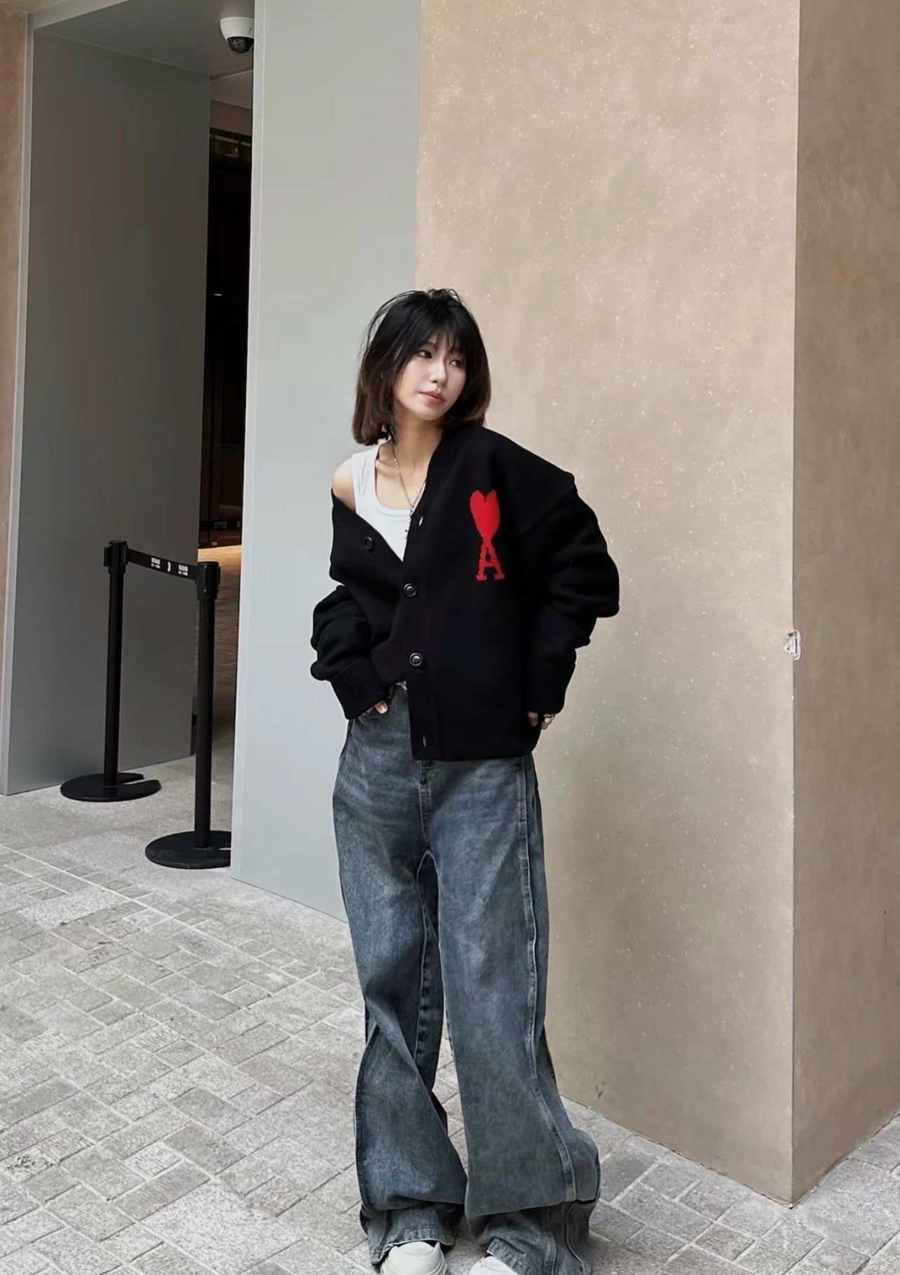 Ami Paris Jacquard Cardigan Sweater