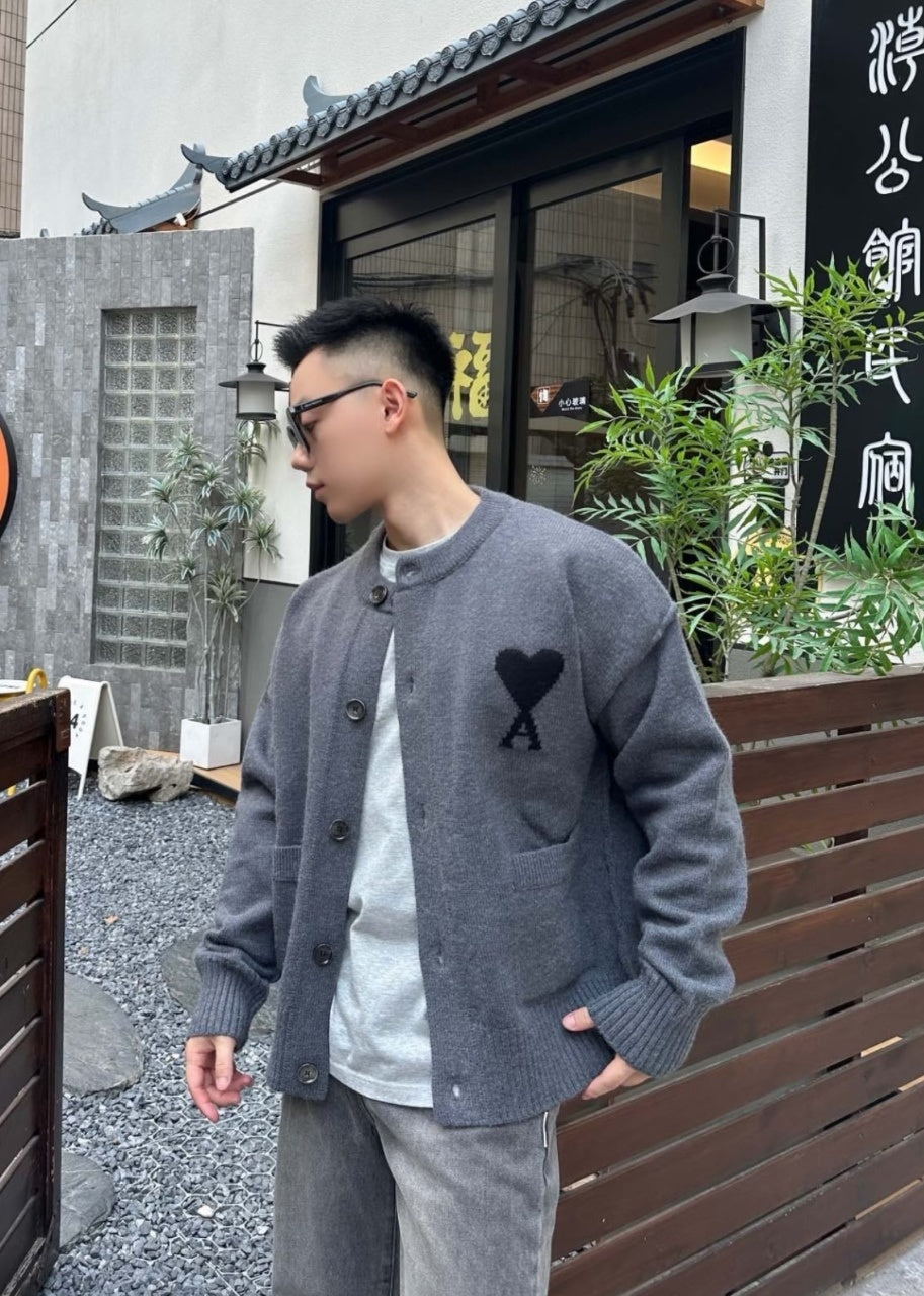 Ami Paris Oversized Wool Crew Neck Cardigan