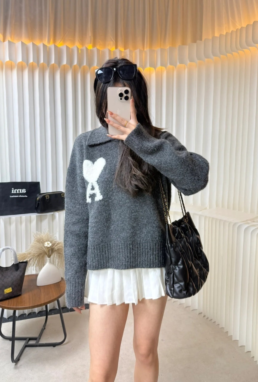 Ami Paris Heart Pattern Casual Knitwear