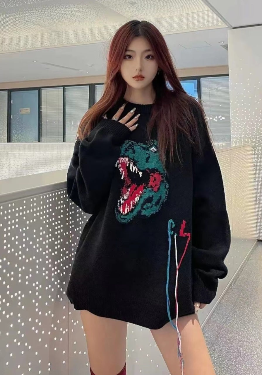 Charlie Luciano Dinosaur Jacquard Crew Neck Sweater