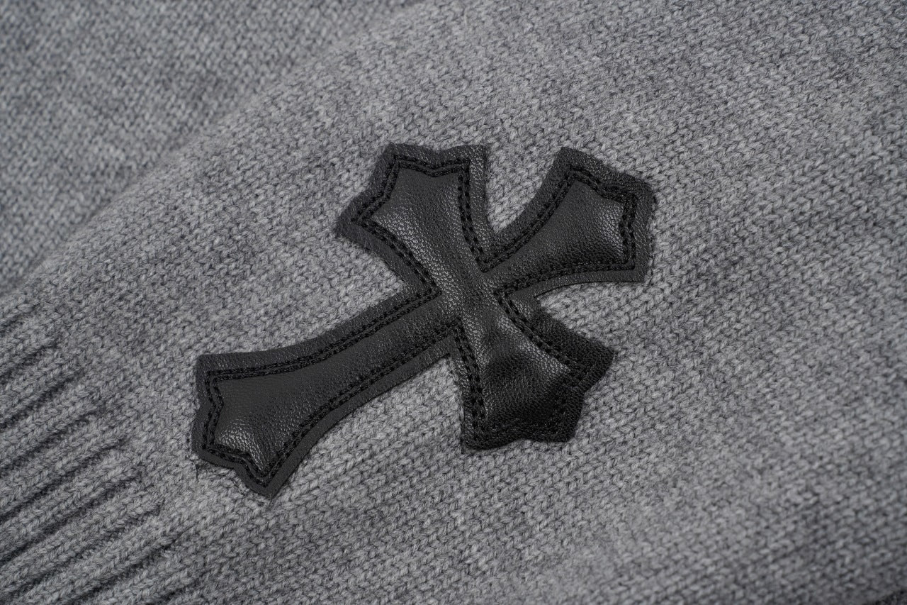 Chrome Hearts Cross Leather Label 3D Intarsia Crew Neck Sweater