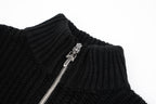 Chrome Hearts Cross-Leather Silver Zip-Up Wool Cardigan Jacket