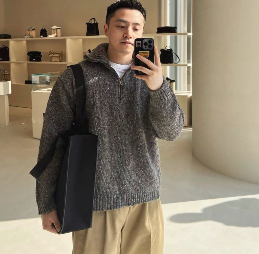 Maison Margiela Grey Wool-Blend Half-Zip Sweater