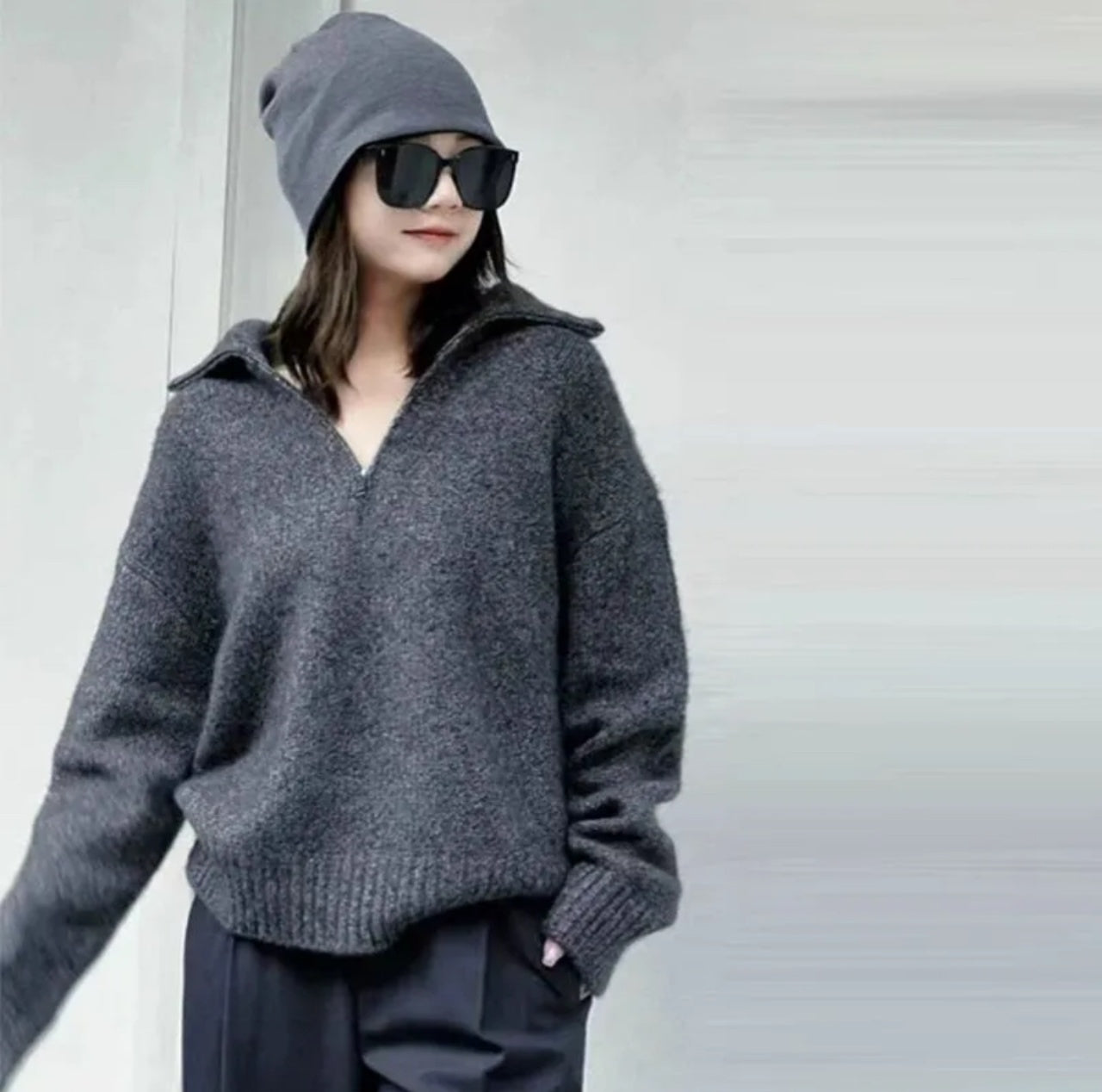 Maison Margiela Grey Wool-Blend Half-Zip Sweater