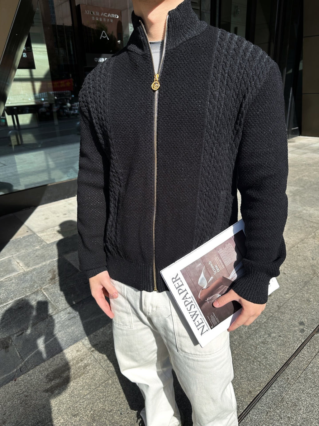 Versace 25SS High-Neck Zip-Up Jacquard Knit Sweater