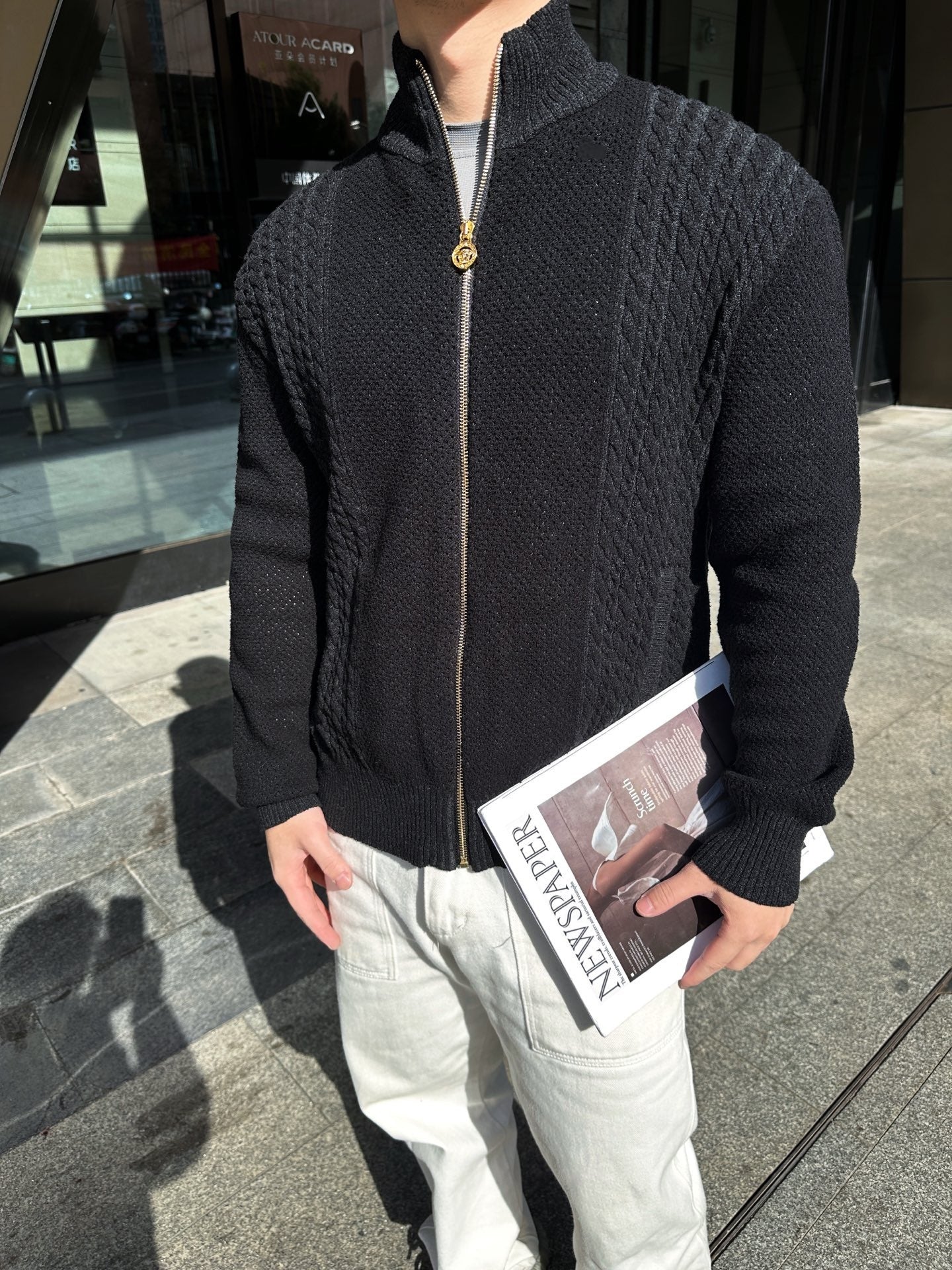 Versace 25SS High-Neck Zip-Up Jacquard Knit Sweater