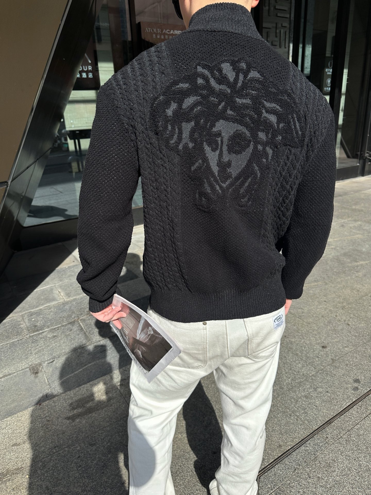 Versace 25SS High-Neck Zip-Up Jacquard Knit Sweater