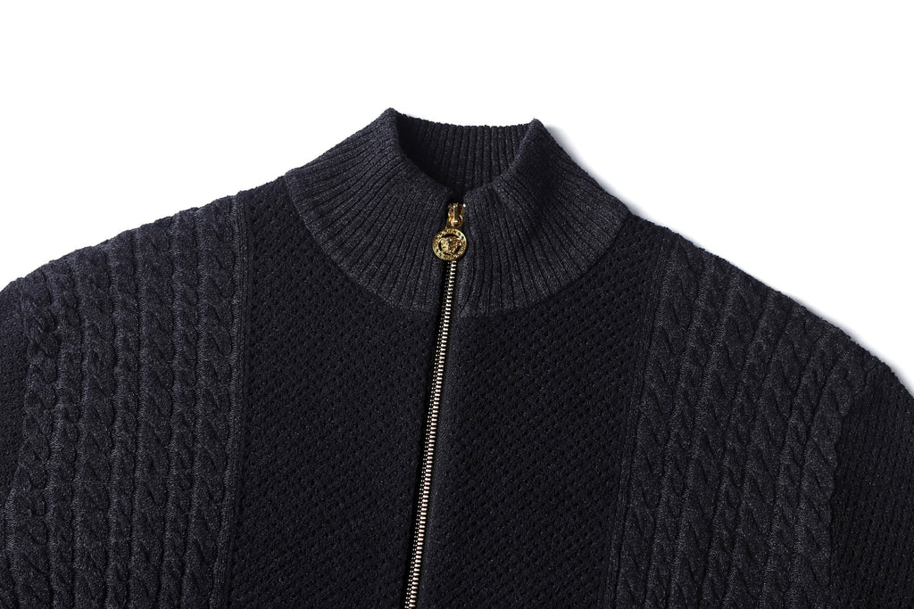 Versace 25SS High-Neck Zip-Up Jacquard Knit Sweater