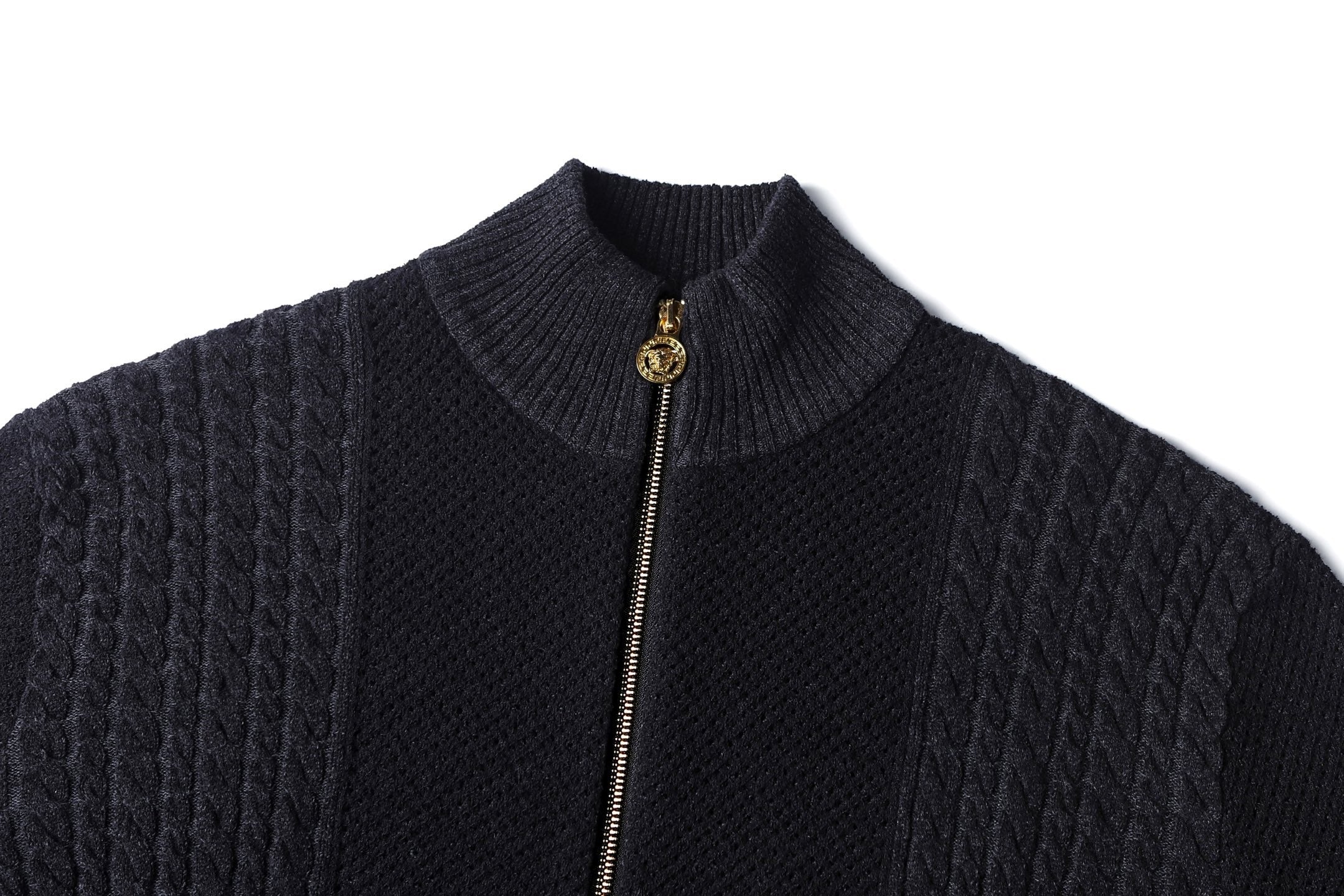 Versace 25SS High-Neck Zip-Up Jacquard Knit Sweater