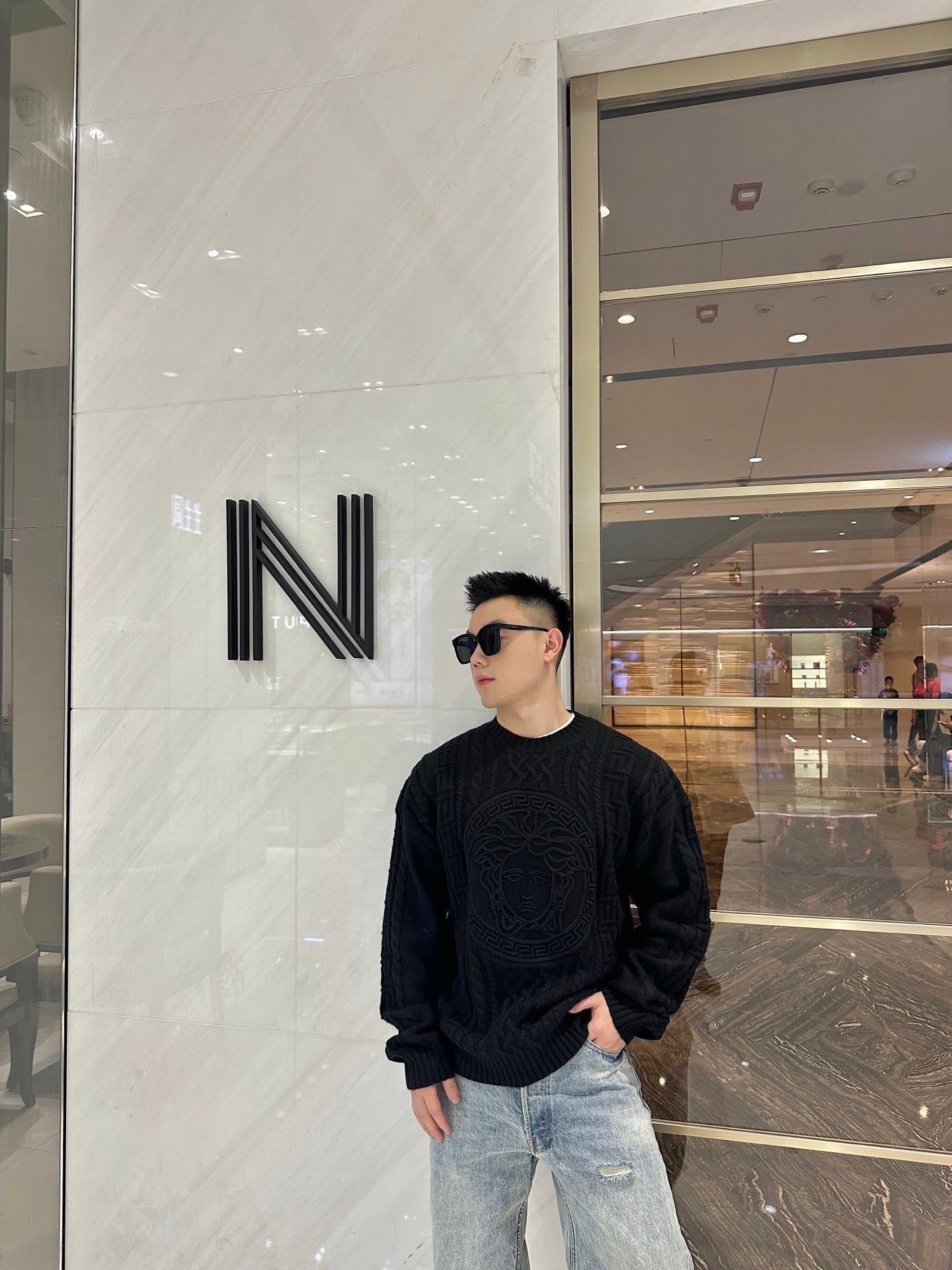 Versace 25SS Crew Neck Jacquard Embroidered Sweater