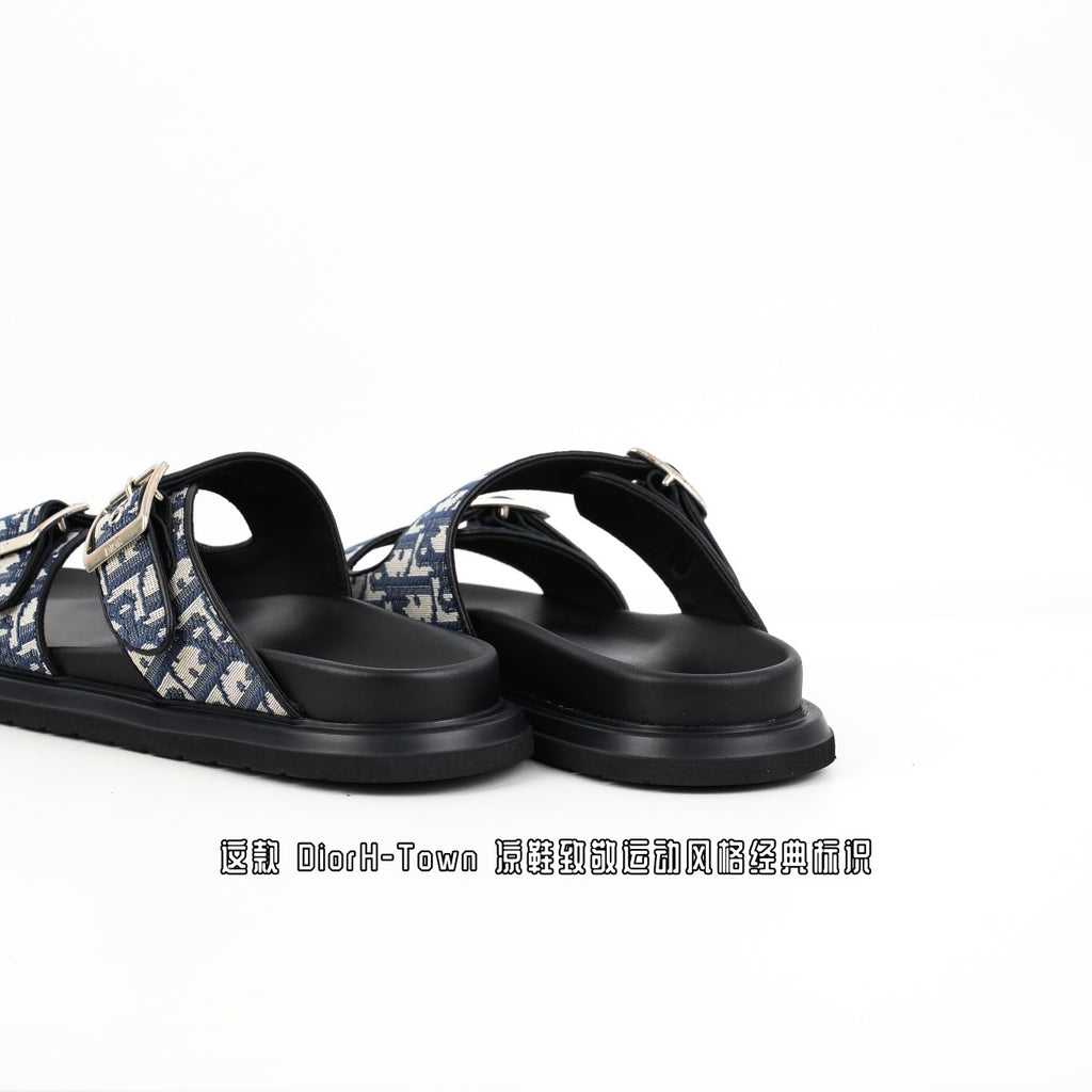 Christian Dior Aqua Denim Lettering Flip Flops