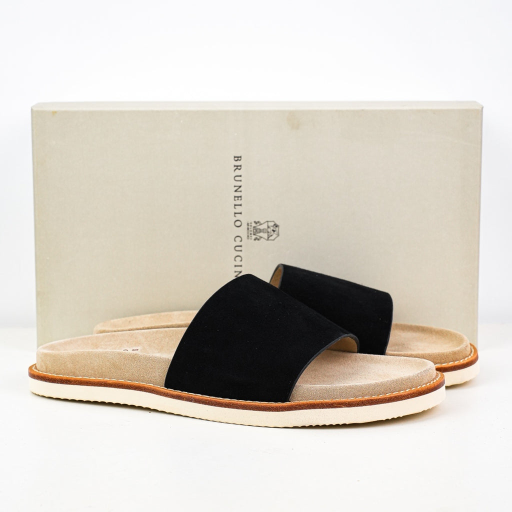 Brunello Cucinelli Logo Suede Flip Flops
