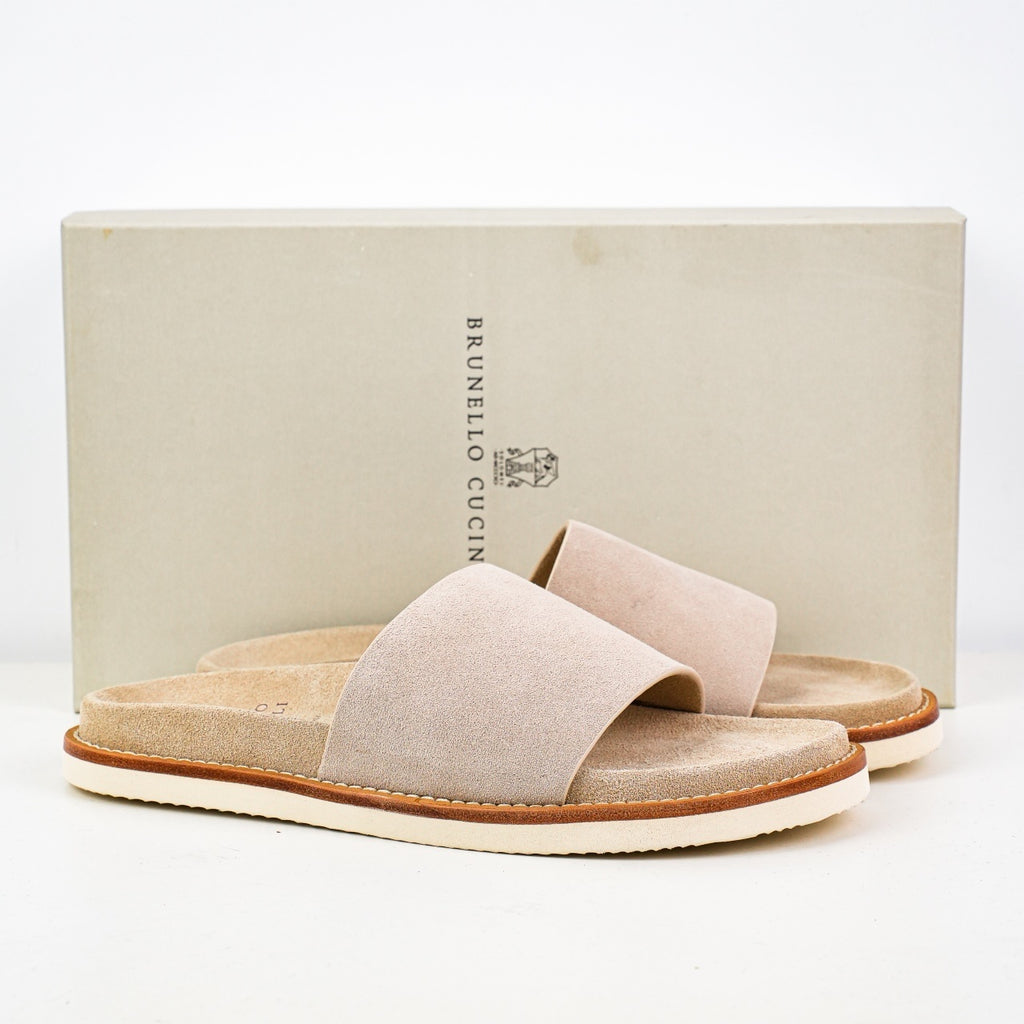 Brunello Cucinelli Logo Suede Flip Flops