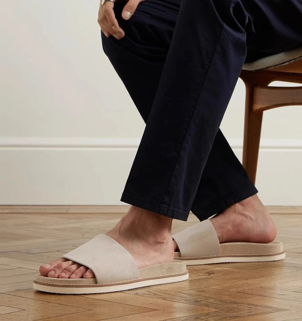 Brunello Cucinelli Logo Suede Flip Flops