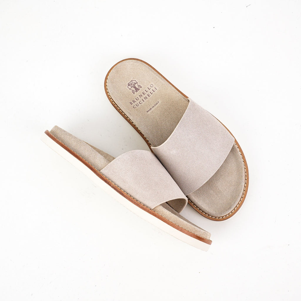 Brunello Cucinelli Logo Suede Flip Flops