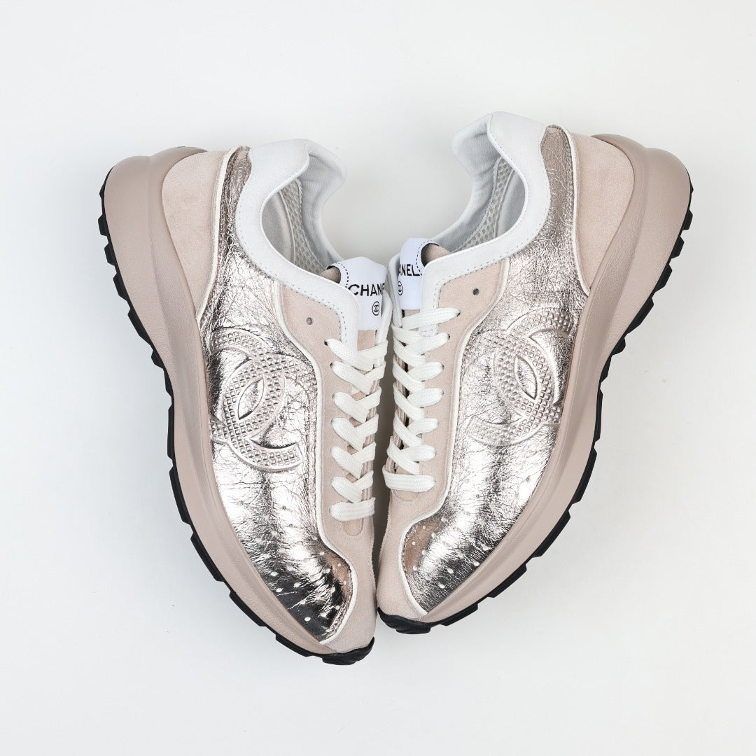 Chanel Laminated Calfskin Suede CC Sneakers