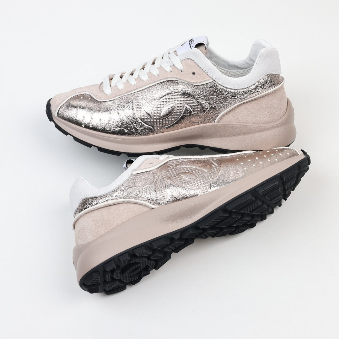 Chanel Laminated Calfskin Suede CC Sneakers