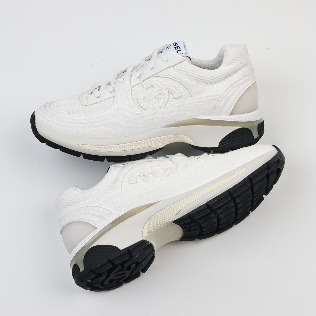 Chanel Black Fabric and Suede CC Sneakers