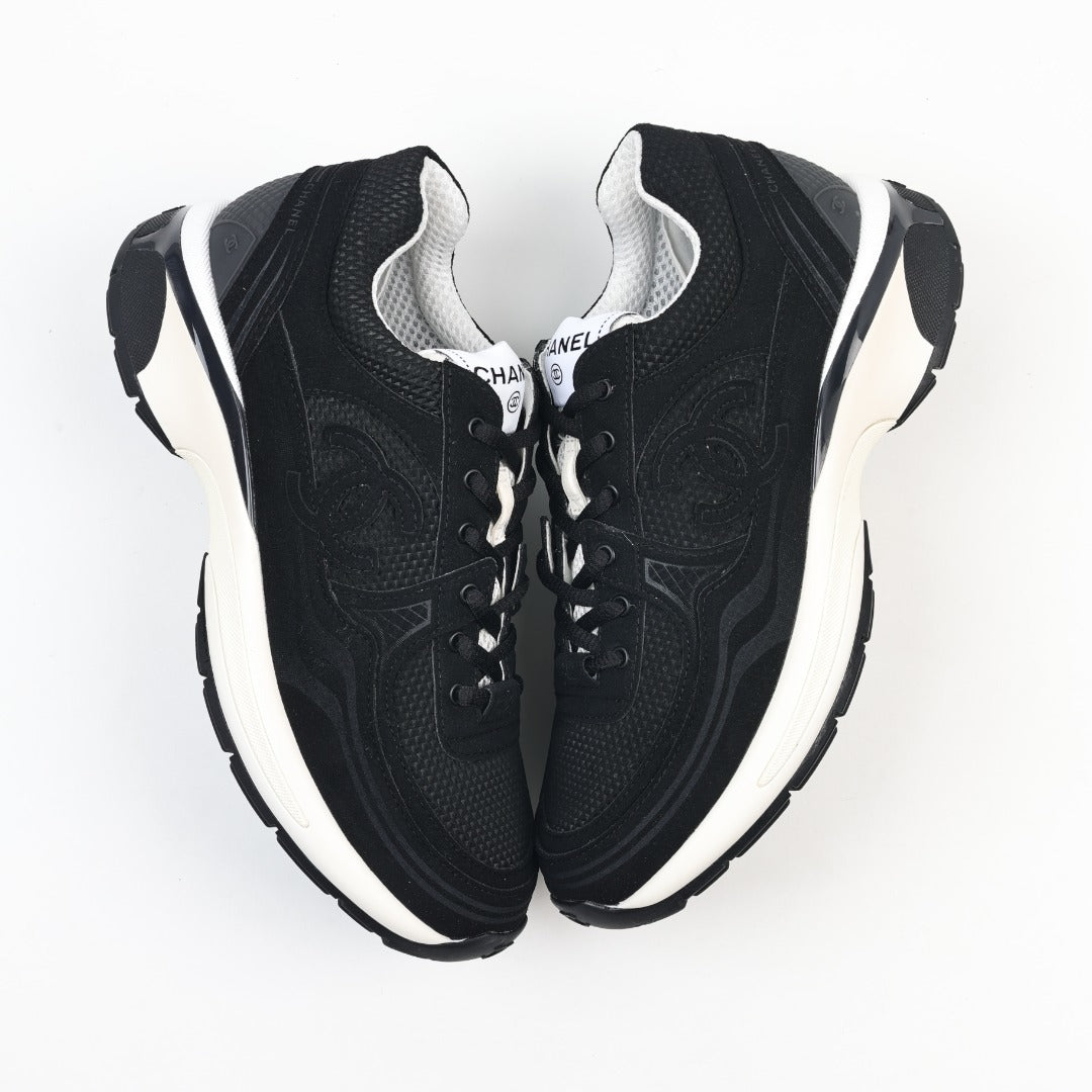 Chanel Black Fabric and Suede CC Sneakers