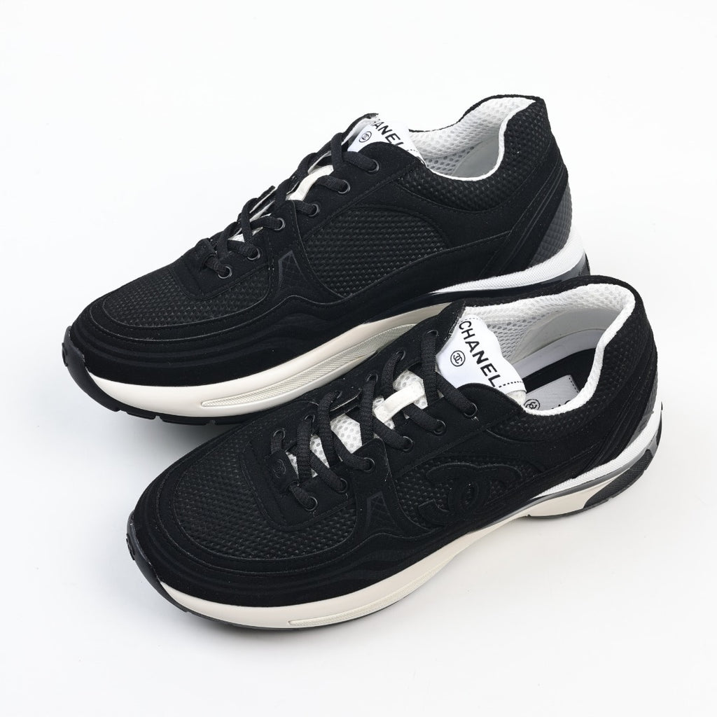 Chanel Black Fabric and Suede CC Sneakers