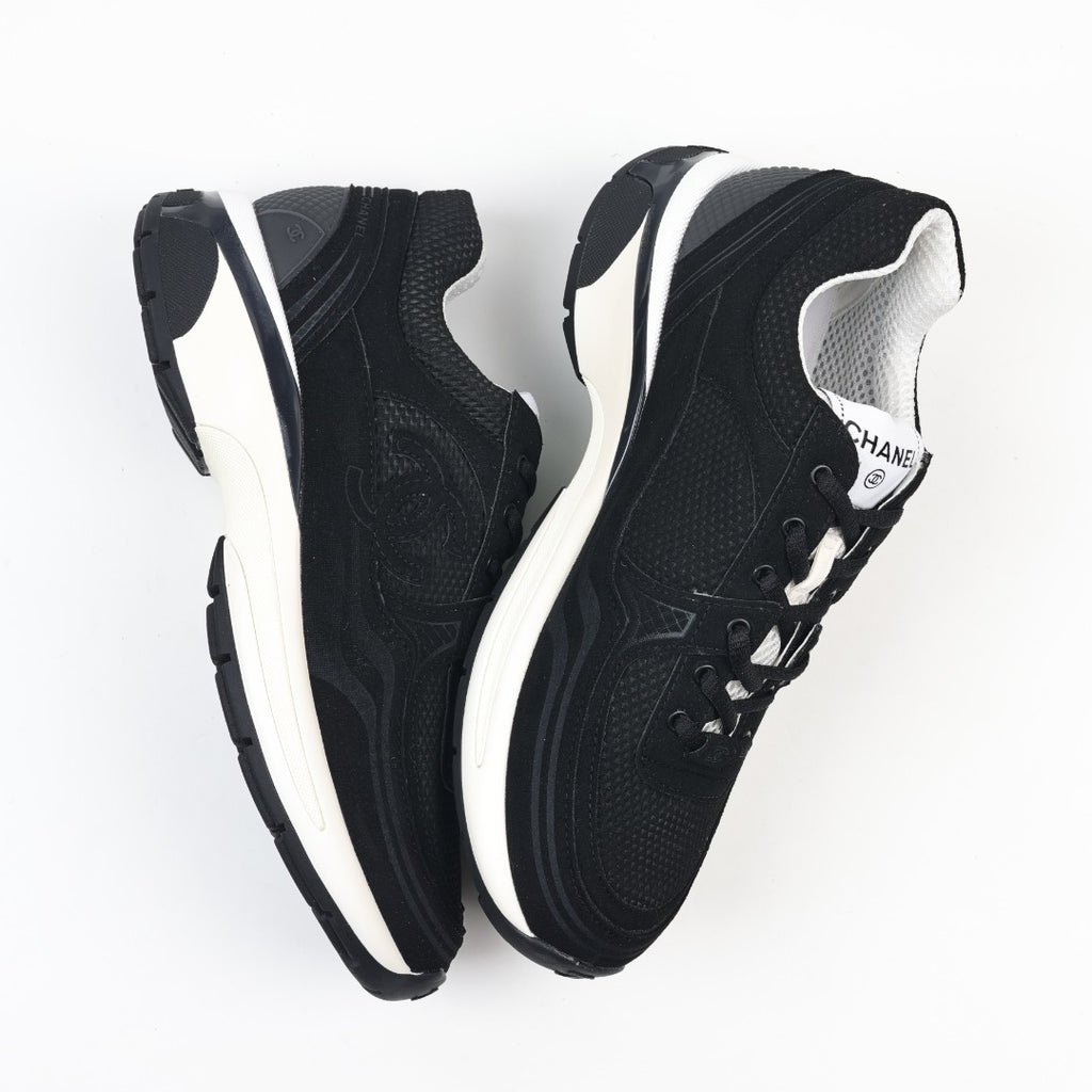 Chanel Black Fabric and Suede CC Sneakers