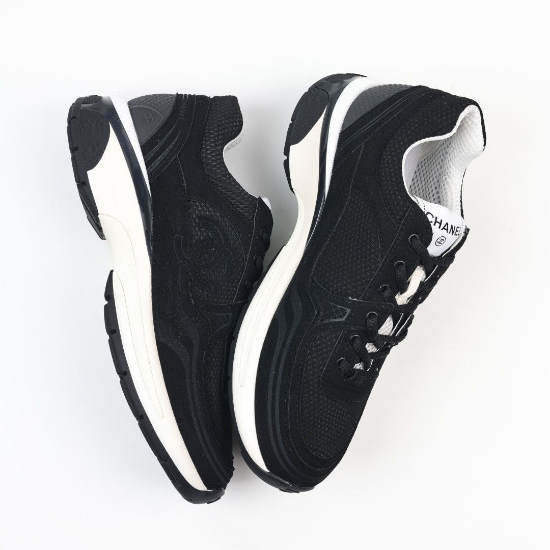 Chanel Black Fabric and Suede CC Sneakers