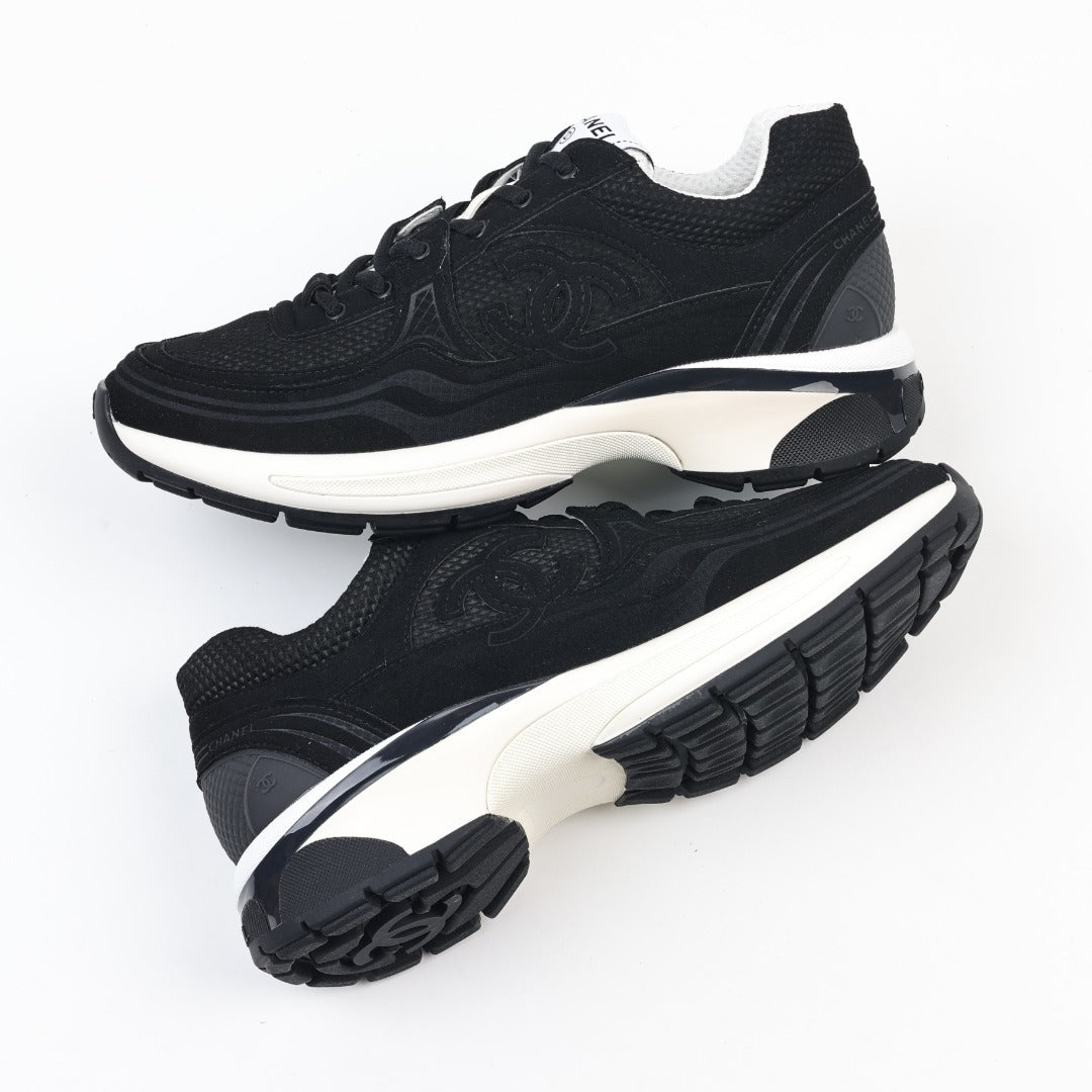 Chanel Black Fabric and Suede CC Sneakers