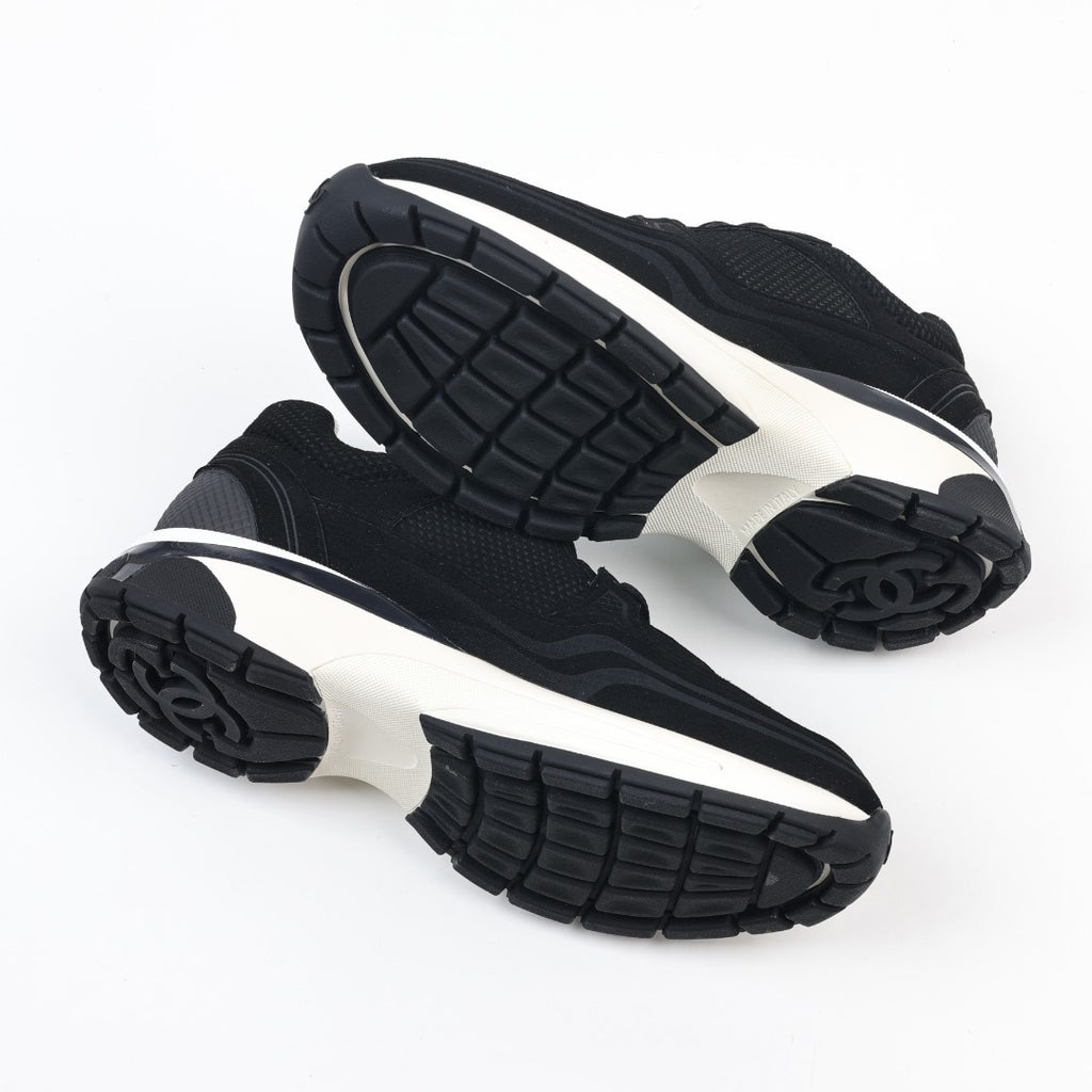 Chanel Black Fabric and Suede CC Sneakers