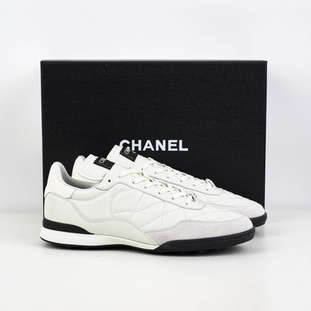 Chanel Calfskin & Suede Quilted Sneakers