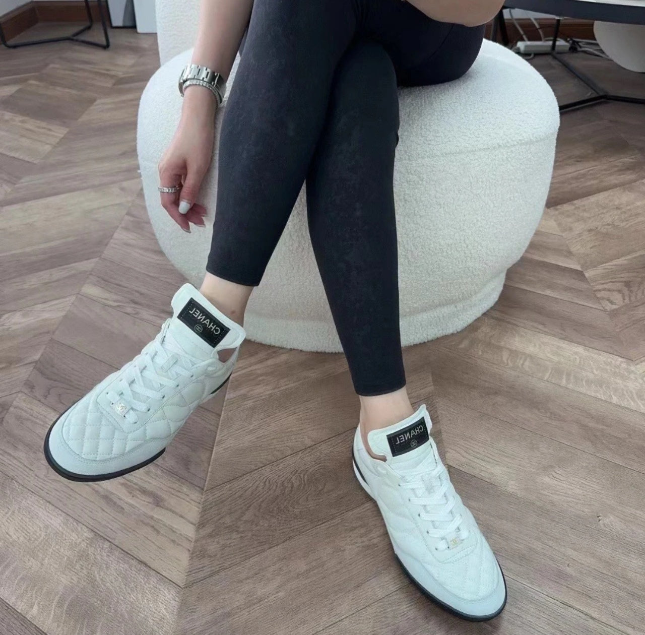 Chanel Calfskin & Suede Quilted Sneakers