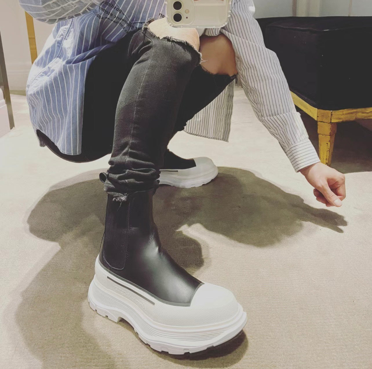 Alexander McQueen Tread Slick Two-Tone Leather Chelsea Boot