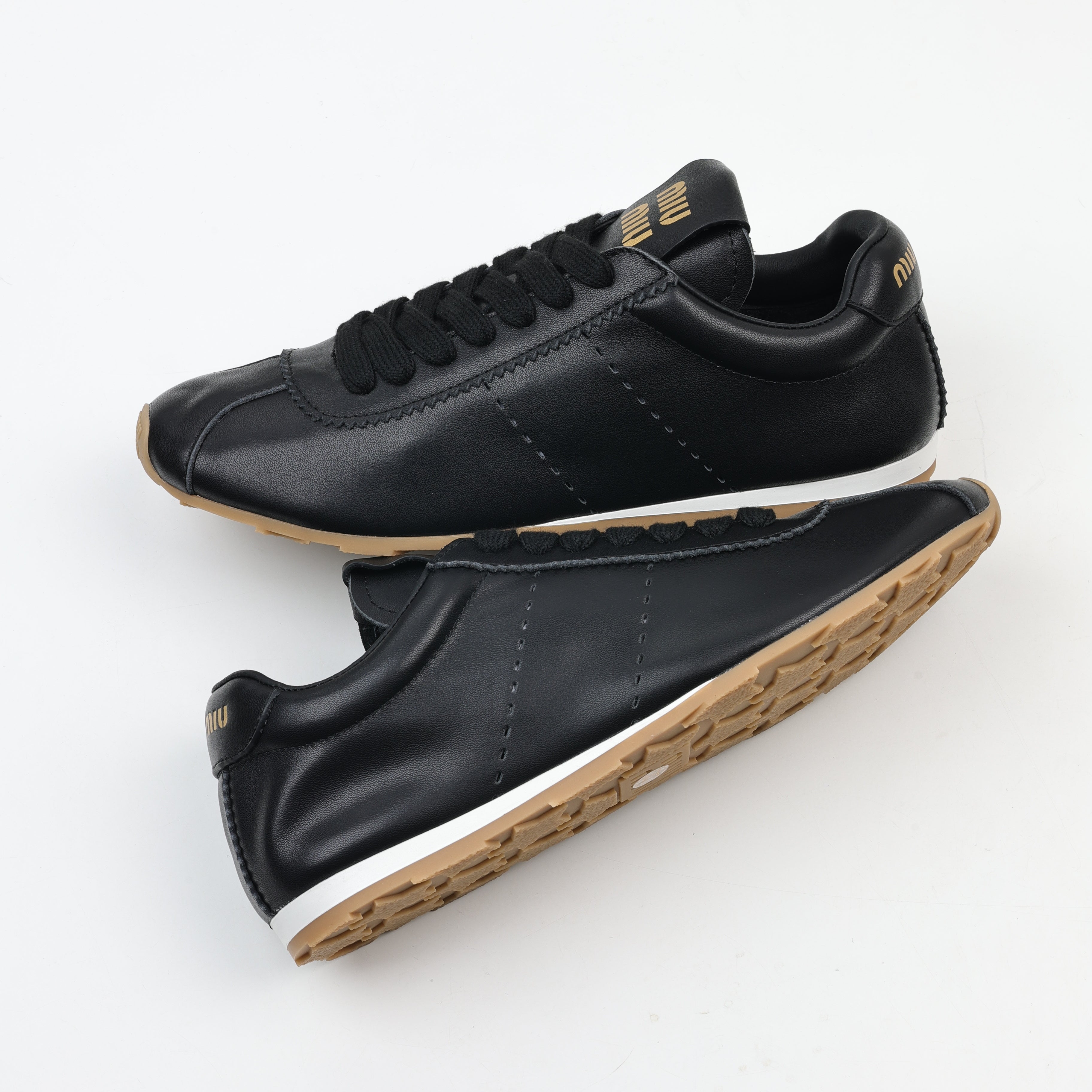 Miu Miu Plume Mordoré Calfskin Low Top Sneakers
