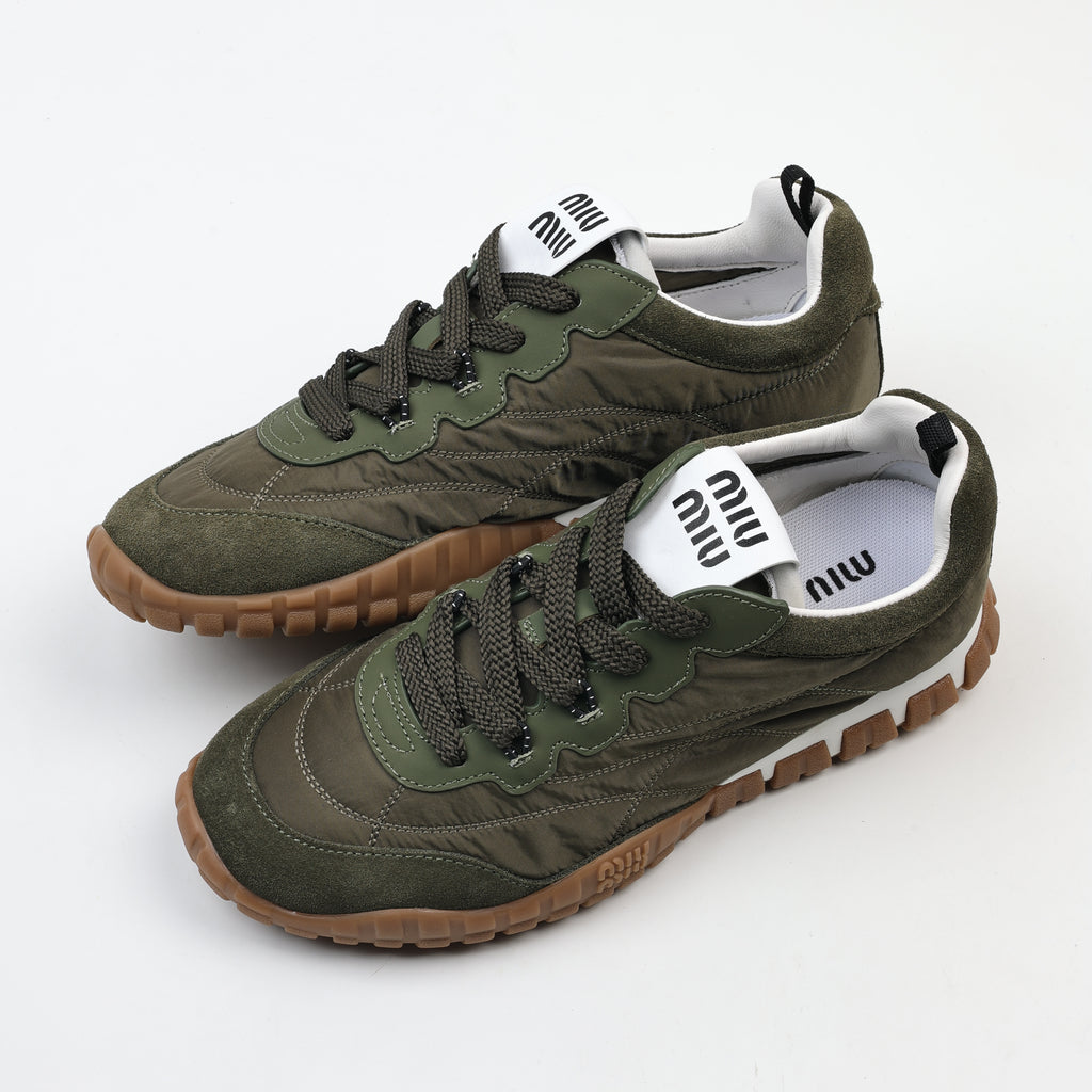 Miu Miu Tyre Technical Fabric and Suede Sneakers