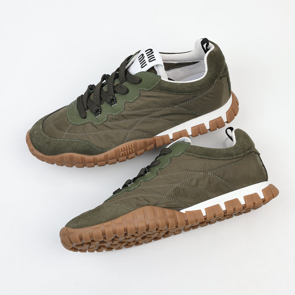 Miu Miu Tyre Technical Fabric and Suede Sneakers