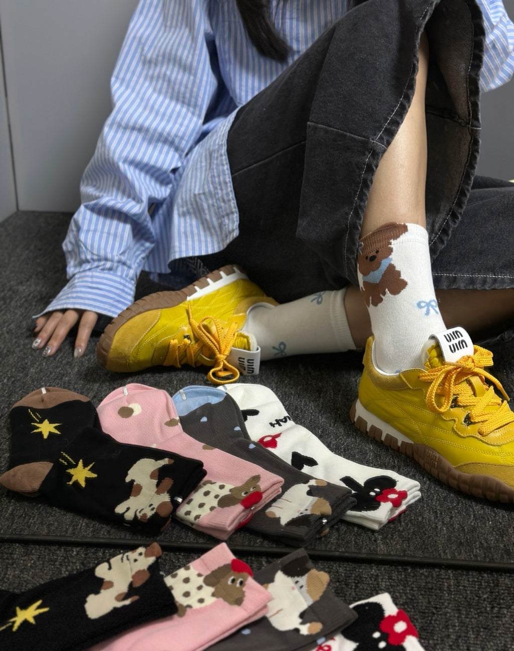 Miu Miu Tyre Technical Fabric and Suede Sneakers