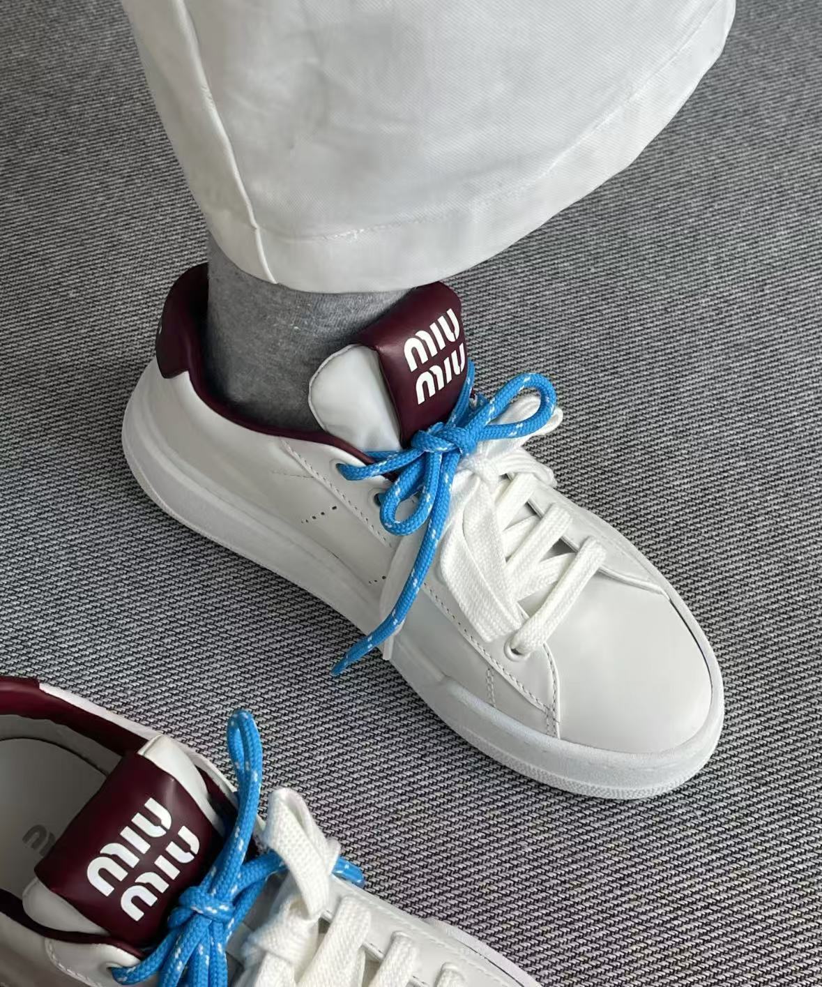 Miu Miu Double Laces Leather Low Top Sneakers