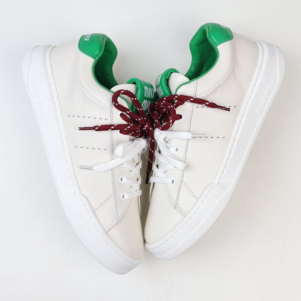 Miu Miu Double Laces Leather Low Top Sneakers