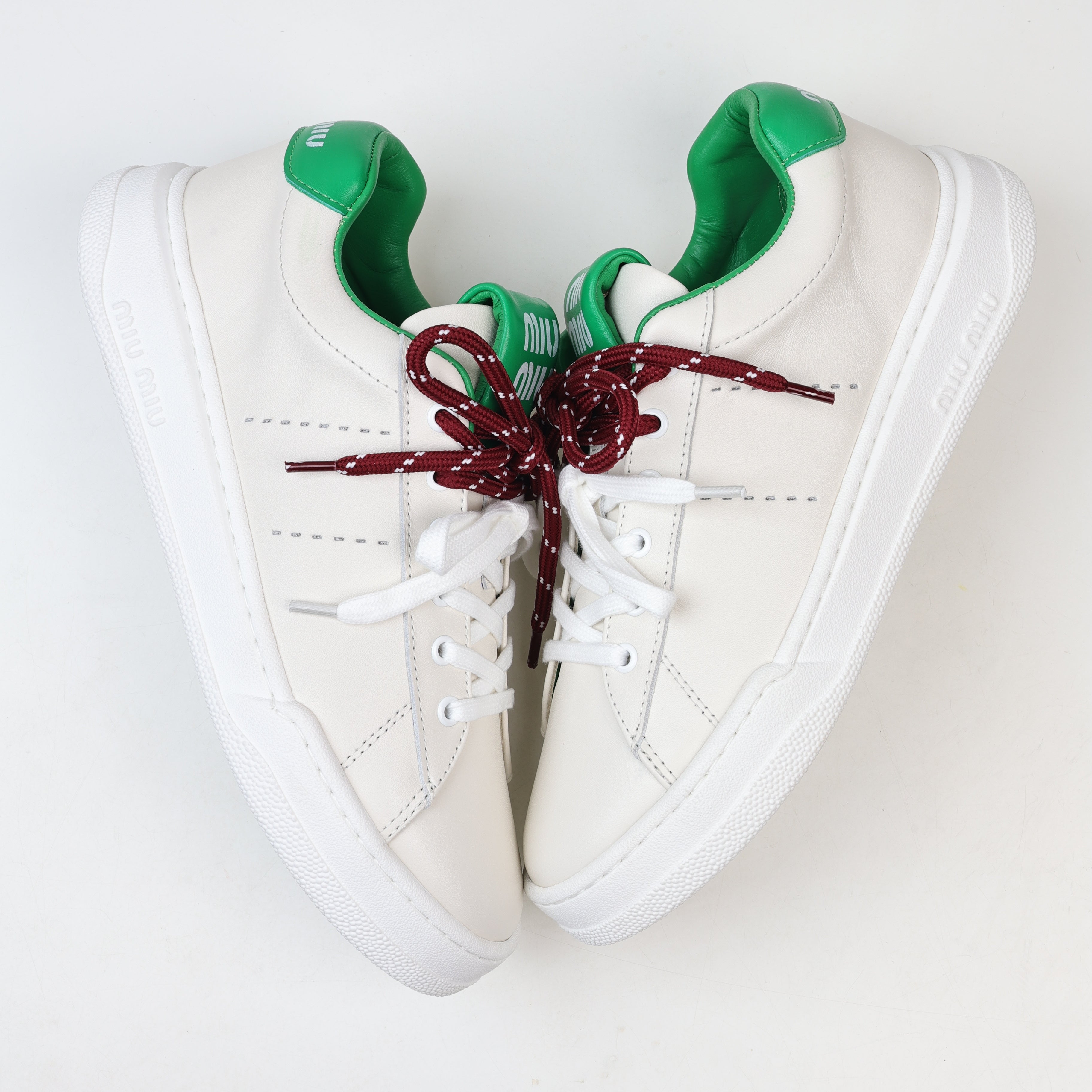 Miu Miu Double Laces Leather Low Top Sneakers