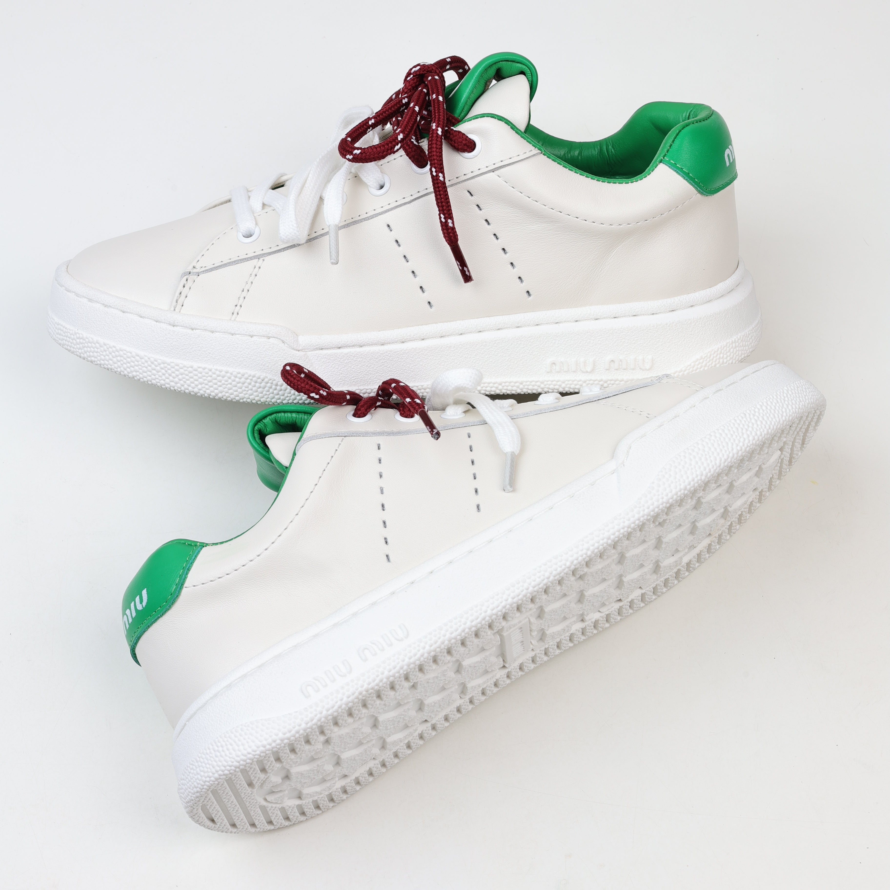 Miu Miu Double Laces Leather Low Top Sneakers