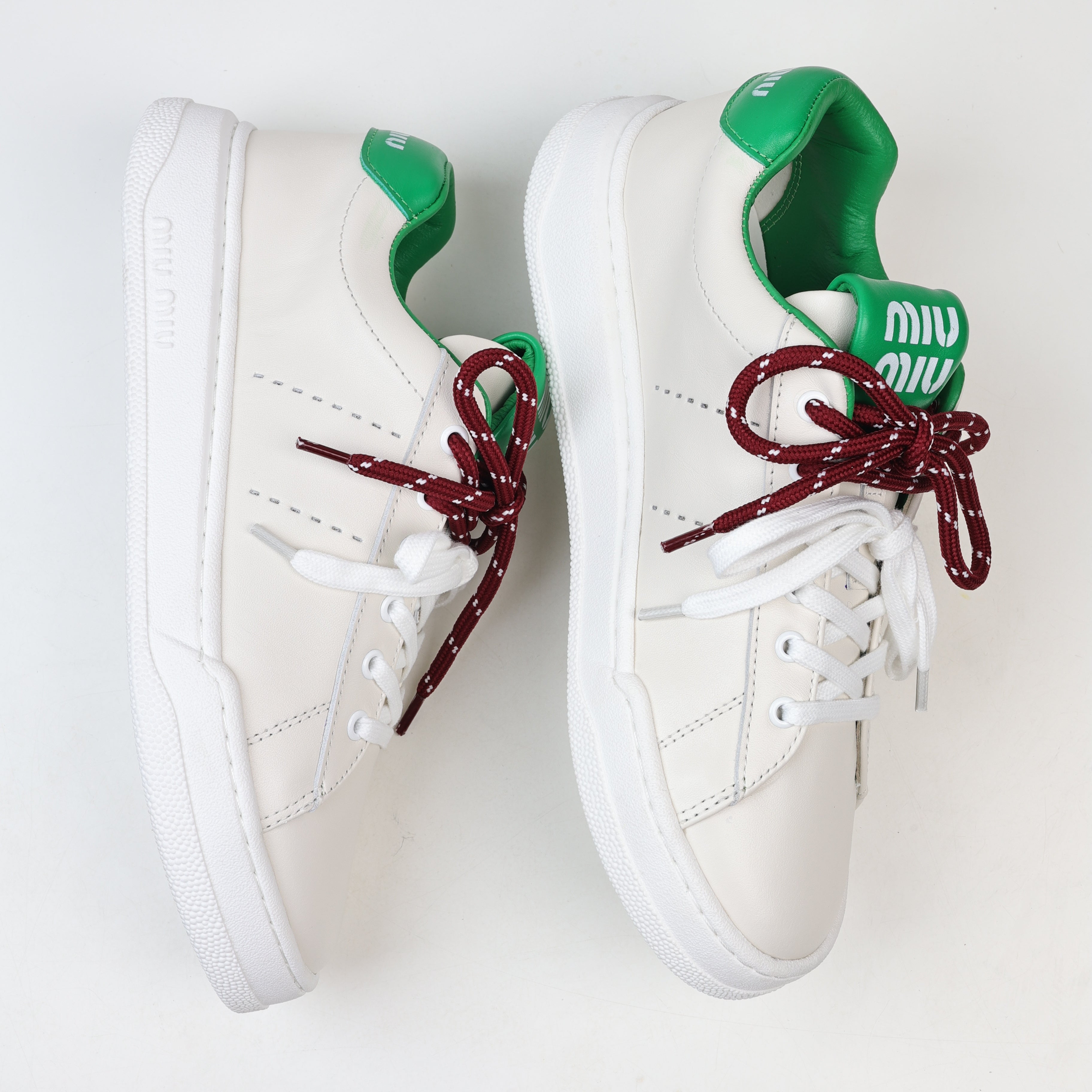 Miu Miu Double Laces Leather Low Top Sneakers