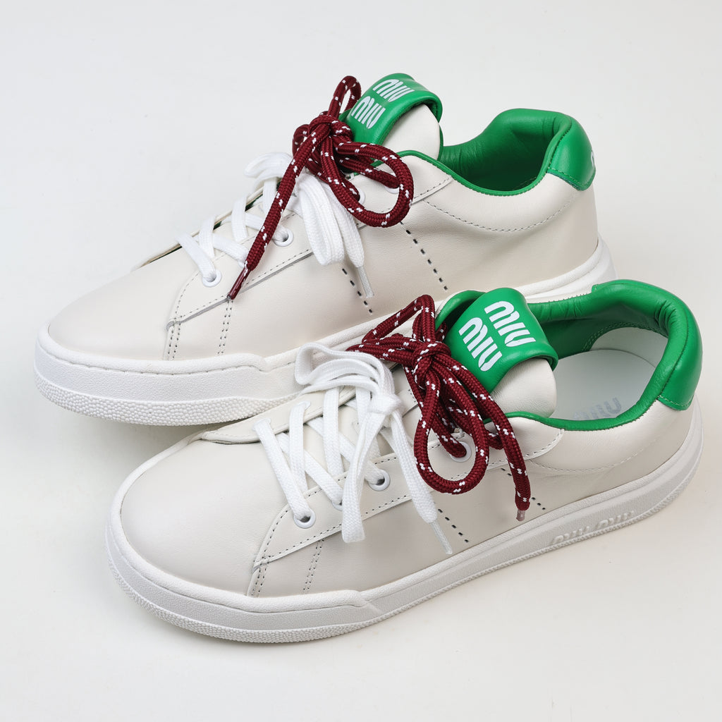 Miu Miu Double Laces Leather Low Top Sneakers